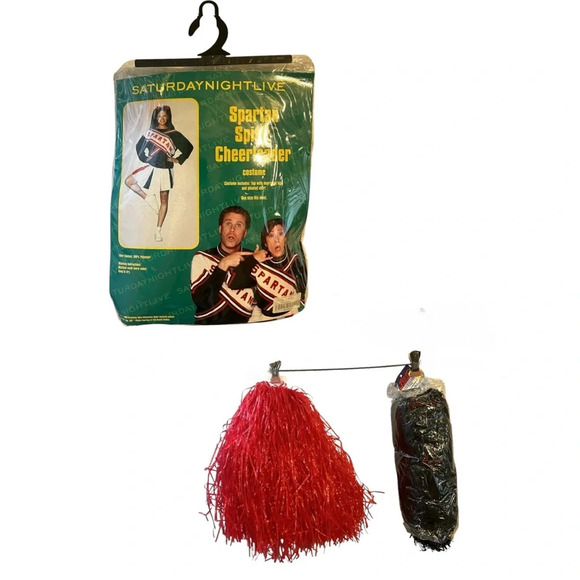 Spartan Cheerleader Costume & Pom Poms New in Package One Size Black & Red - Picture 1 of 8